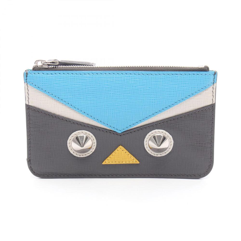 Fendi Bag Bugs Monster Coin Wallet Leather Gray Blue Multicolor